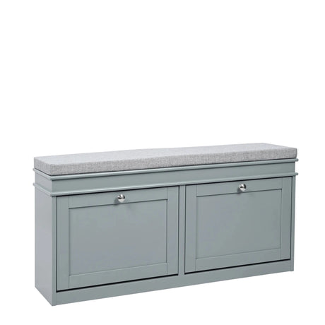 Armario zapatero Estha 11 gris con asiento tapizado gris y dos puertas abatibles de hjh LIVING