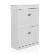 Armario zapatero ESTHA 2 blanco con dos puertas abatibles y tiradores de concha plateados de hjh LIVING