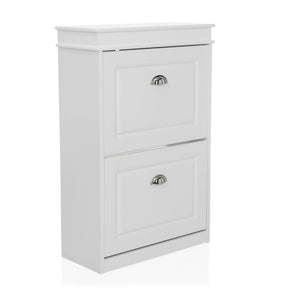 Armario zapatero ESTHA 2 blanco con dos puertas abatibles y tiradores de concha plateados de hjh LIVING