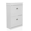 Armario zapatero ESTHA 2 blanco con dos puertas abatibles y tiradores de concha plateados de hjh LIVING