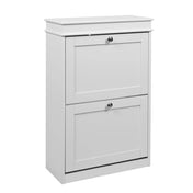 Armario zapatero blanco Estha 20 con dos puertas abatibles y pomos plateados de hjh LIVING