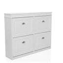 Armario zapatero blanco ESTHA 4 con cuatro compartimentos abatibles y tiradores plateados de hjh LIVING