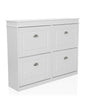 Armario zapatero blanco ESTHA 4 con cuatro compartimentos abatibles y tiradores plateados de hjh LIVING