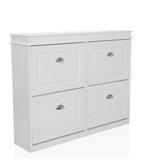 Armario zapatero blanco ESTHA 4 con cuatro compartimentos abatibles y tiradores plateados de hjh LIVING