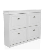 Armario zapatero blanco ESTHA 4 con cuatro compartimentos abatibles y tiradores plateados de hjh LIVING