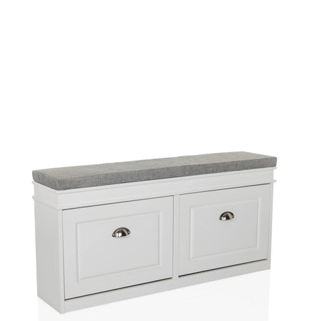 Armario zapatero ESTHA I blanco con asiento gris y dos cajones de hjh LIVING