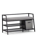 Armario zapatero Estha Loft en negro y gris con cojín de asiento y caja de almacenaje de hjh LIVING
