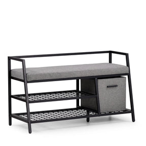 Armario zapatero Estha Loft en negro y gris con cojín de asiento y caja de almacenaje de hjh LIVING