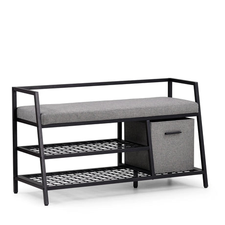 Armario zapatero Estha Loft en negro y gris con cojín de asiento y caja de almacenaje de hjh LIVING