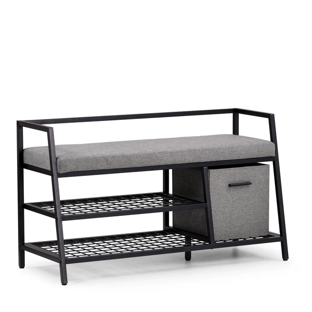 Armario zapatero Estha Loft en negro y gris con cojín de asiento y caja de almacenaje de hjh LIVING