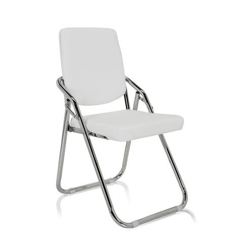 Silla plegable ESTO blanca con funda de cuero sintético y estructura cromada de hjh OFFICE