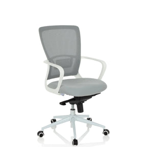 Silla Home Office ESTRIA en gris con respaldo de malla y estructura blanca de hjh OFFICE