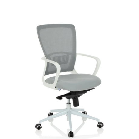 Silla Home Office ESTRIA en gris con respaldo de malla y estructura blanca de hjh OFFICE