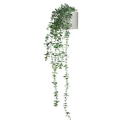 Planta artificial verde EUCALYPTUS CLIMB con hojas colgantes en una maceta blanca de hjh OFFICE