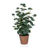 Planta artificial Eucalyptus de color verde con hojas redondas en una maceta de barro marrón de hjh OFFICE