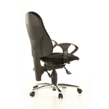 Silla de oficina profesional SITNESS 10 negra con reposabrazos y base de cinco ruedas de Topstar – vista de 360° (vista trasera en diagonal 120°)