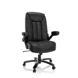 Silla giratoria XXL INSTRUCTOR III negra de cuero con base de estrella y cinco ruedas de hjh OFFICE – vista de 360° (vista frontal 20°)