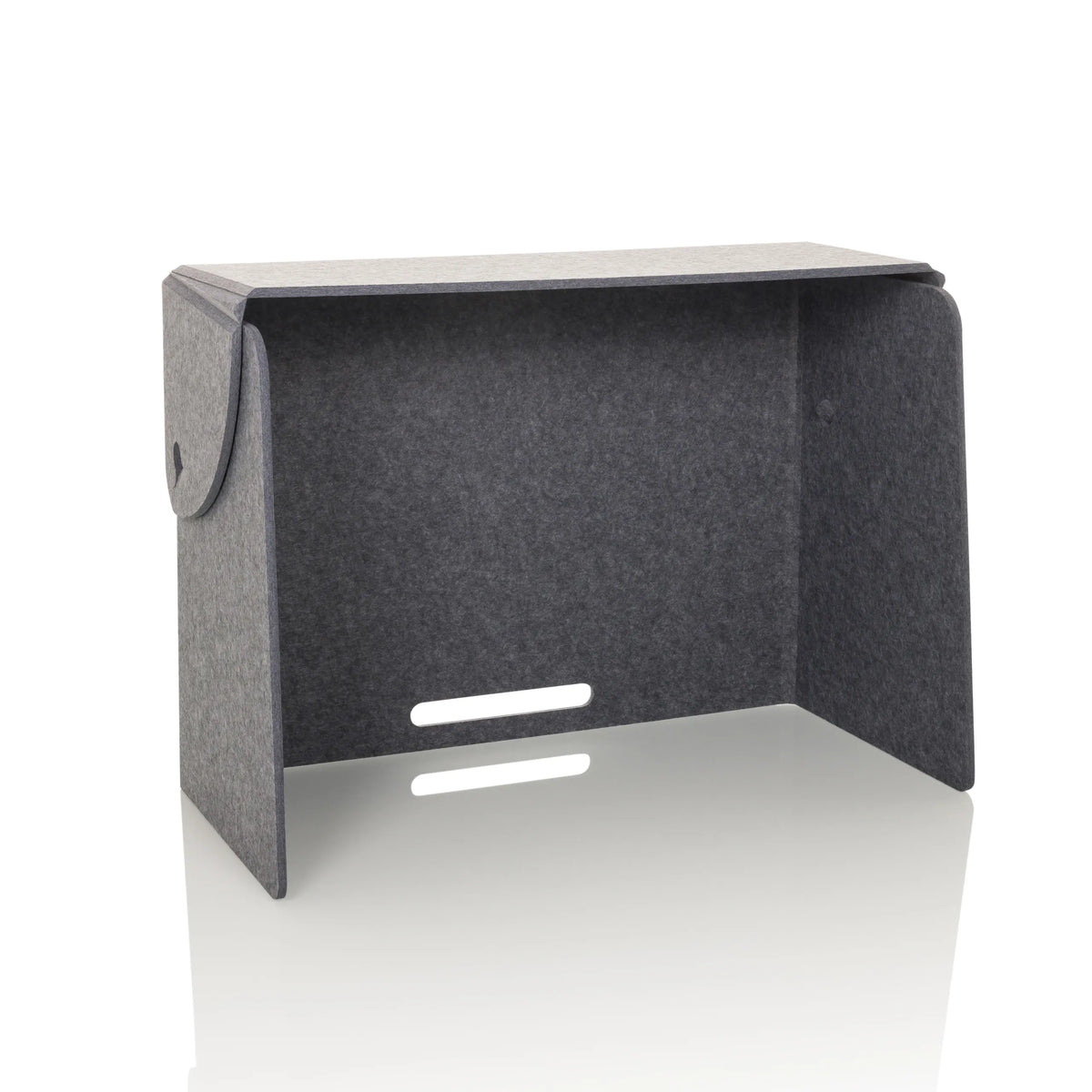 Separador de mesa gris FLEXMIUT FOLD con dos salidas de cable horizontales de hjh OFFICE – vista de 360° (vista frontal 15°)