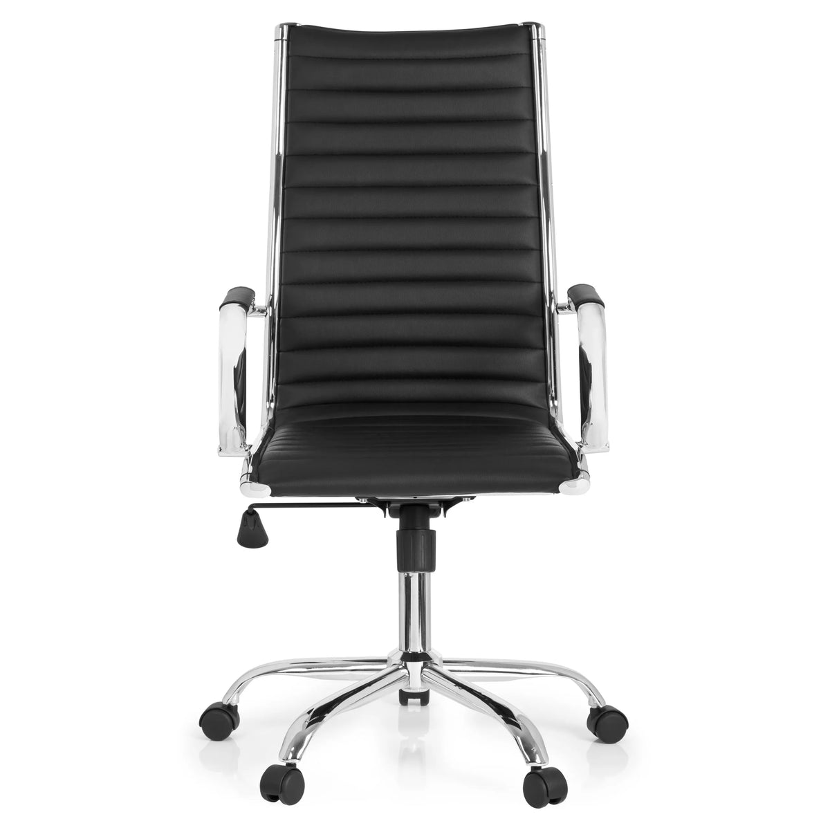 Sillón de oficina profesional VEMONA 20 negro con costuras transversales, reposabrazos y base de cinco ruedas de hjh OFFICE – vista de 360° (vista frontal 0°)