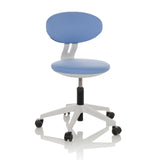 Silla giratoria para niños MINIMOVO azul con base blanca y cinco ruedas de hjh OFFICE – vista de 360° (vista frontal 15°)