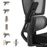 Reposabrazos ajustable en cuatro dimensiones de la silla de oficina profesional Ergo U2 Flex3 con diagramas funcionales de hjh OFFICE