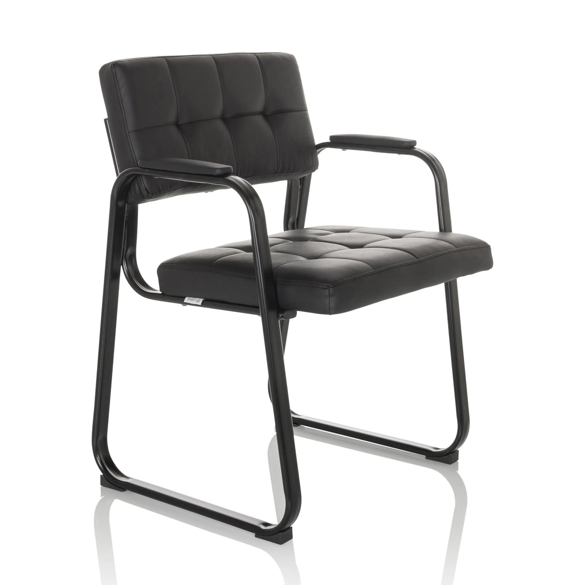 Silla de confidente negra ZANTA B PU con tapicería acolchada y reposabrazos de hjh OFFICE – vista de 360° (vista frontal en diagonal 45°)
