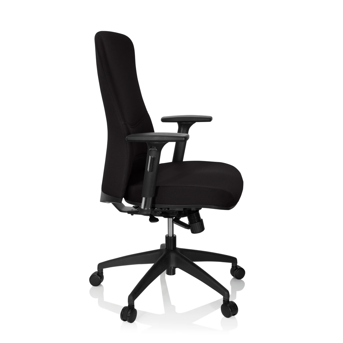 Silla de oficina profesional OFFICE XT PRO negra con reposabrazos y base de cinco ruedas de hjh OFFICE – vista de 360° (vista lateral 80°)