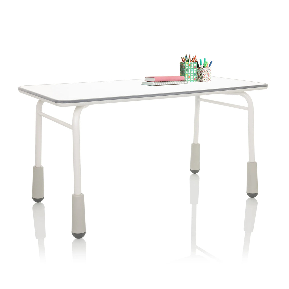 Escritorio juvenil KID GRO T en gris claro con estructura blanca y tapones para patas grises de hjh OFFICE