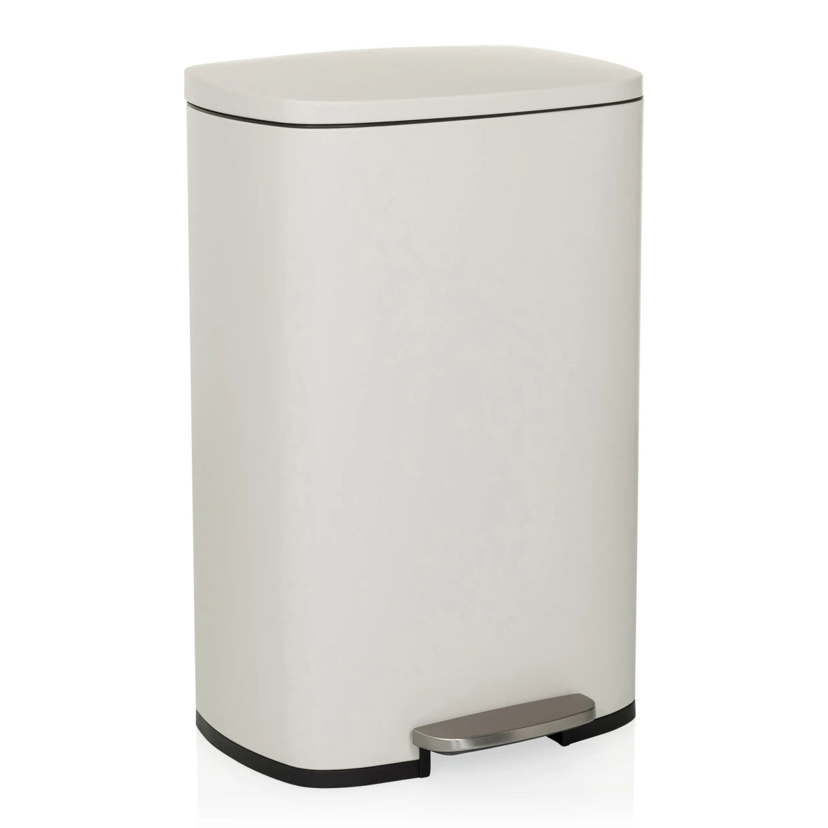 Papelera CLEAN XV beige con tapa y pedal de hjh OFFICE – vista de 360° (vista frontal en diagonal 30°)
