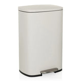 Papelera CLEAN XV beige con tapa y pedal de hjh OFFICE – vista de 360° (vista frontal en diagonal 30°)