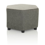 Taburete tapizado gris BAREO con forma hexagonal y patas negras cortas de hjh OFFICE – vista de 360° (vista frontal en diagonal 30°)