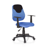 Silla giratoria para niños KIDDY STYLE azul con respaldo de malla, reposabrazos y base de cinco ruedas de hjh OFFICE – vista de 360° (vista frontal en diagonal 40°)