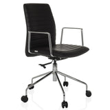 Sillón de alta gama VEMONA 30 negro con costuras transversales, reposabrazos y base de cinco ruedas de hjh OFFICE – vista de 360° (vista frontal en diagonal 45°)