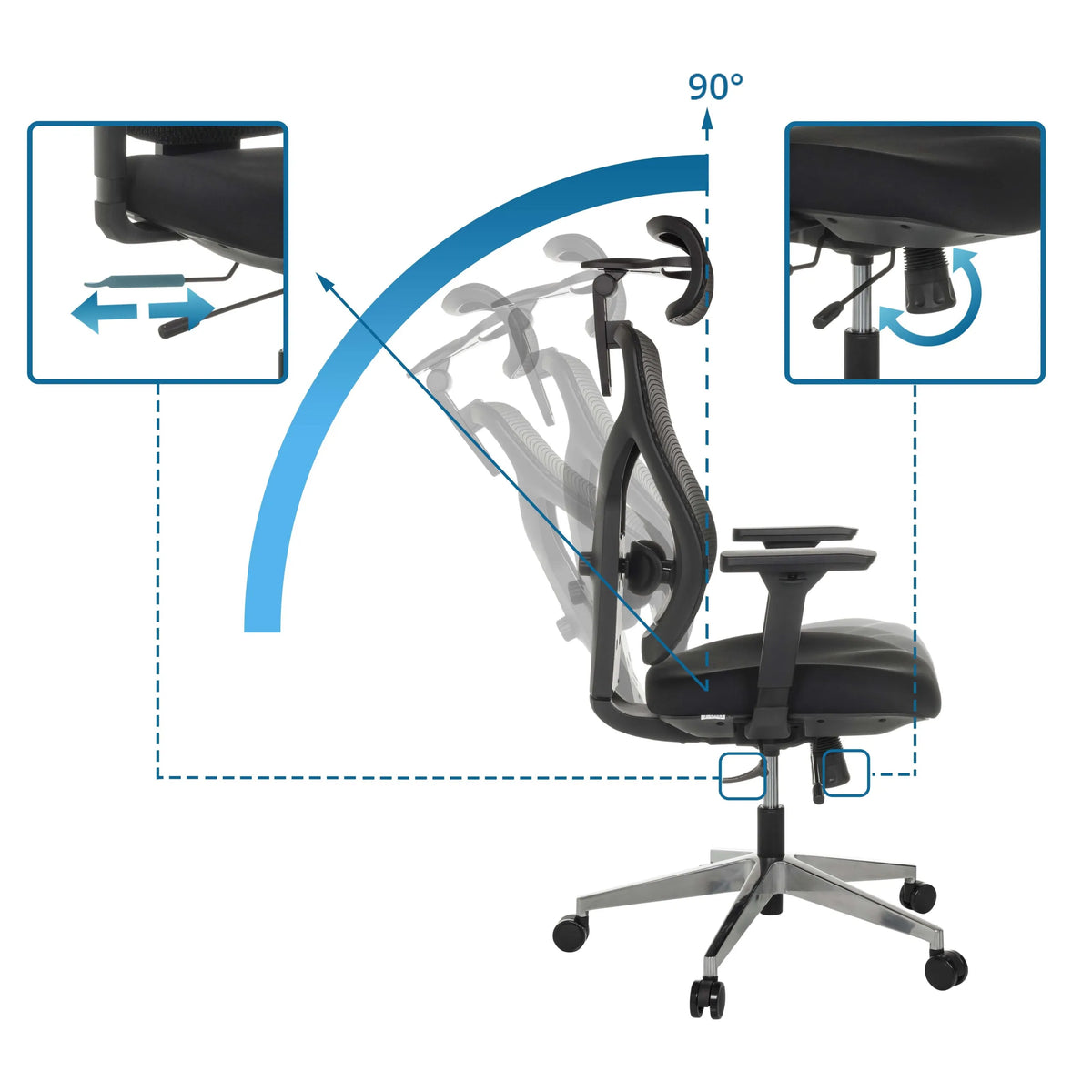 Respaldo ajustable hasta 90 grados de la Silla alta gama CASSILIS B de hjh OFFICE