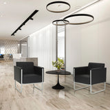 Dos sillones tapizados ARUBA STEP negros con estructura de patín y tapicería acolchada de hjh OFFICE