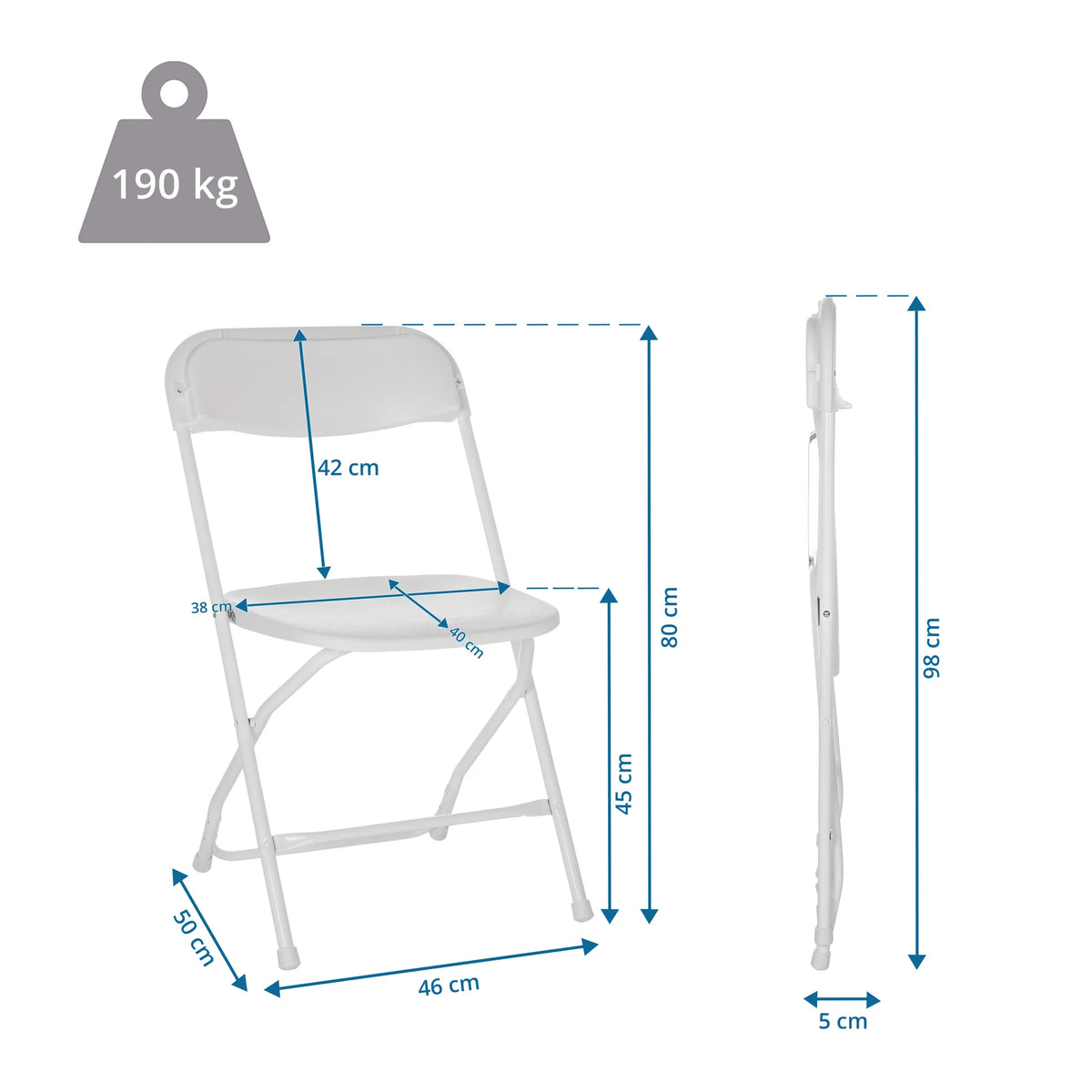 Dibujo técnico de la Silla de exterior TUDELA XXL W con 80 cm de altura y una capacidad de carga de 190 kg de hjh OFFICE