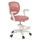 Silla giratoria para niños KIDDY SMART rosa con respaldo de malla y base de cinco ruedas de hjh OFFICE – vista de 360° (vista frontal en diagonal 45°)