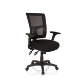 Sillón de oficina profesional IMPACT PRO negro con respaldo de malla y base de cinco ruedas de hjh OFFICE – vista de 360° (vista frontal en diagonal 40°)