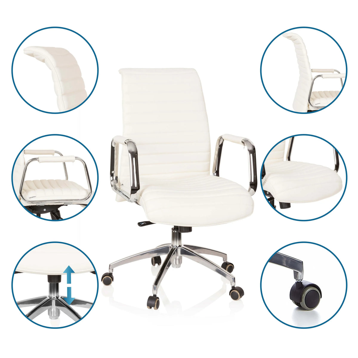 Sillón de oficina profesional ASPERA 10 en blanco crema con detalles del tapizado, reposabrazos, pistón de gas y ruedas de hjh OFFICE
