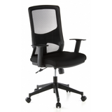 Silla de oficina profesional LAVITA negra con respaldo de malla y base de cinco ruedas de hjh OFFICE – vista de 360° (vista frontal en diagonal 40°)