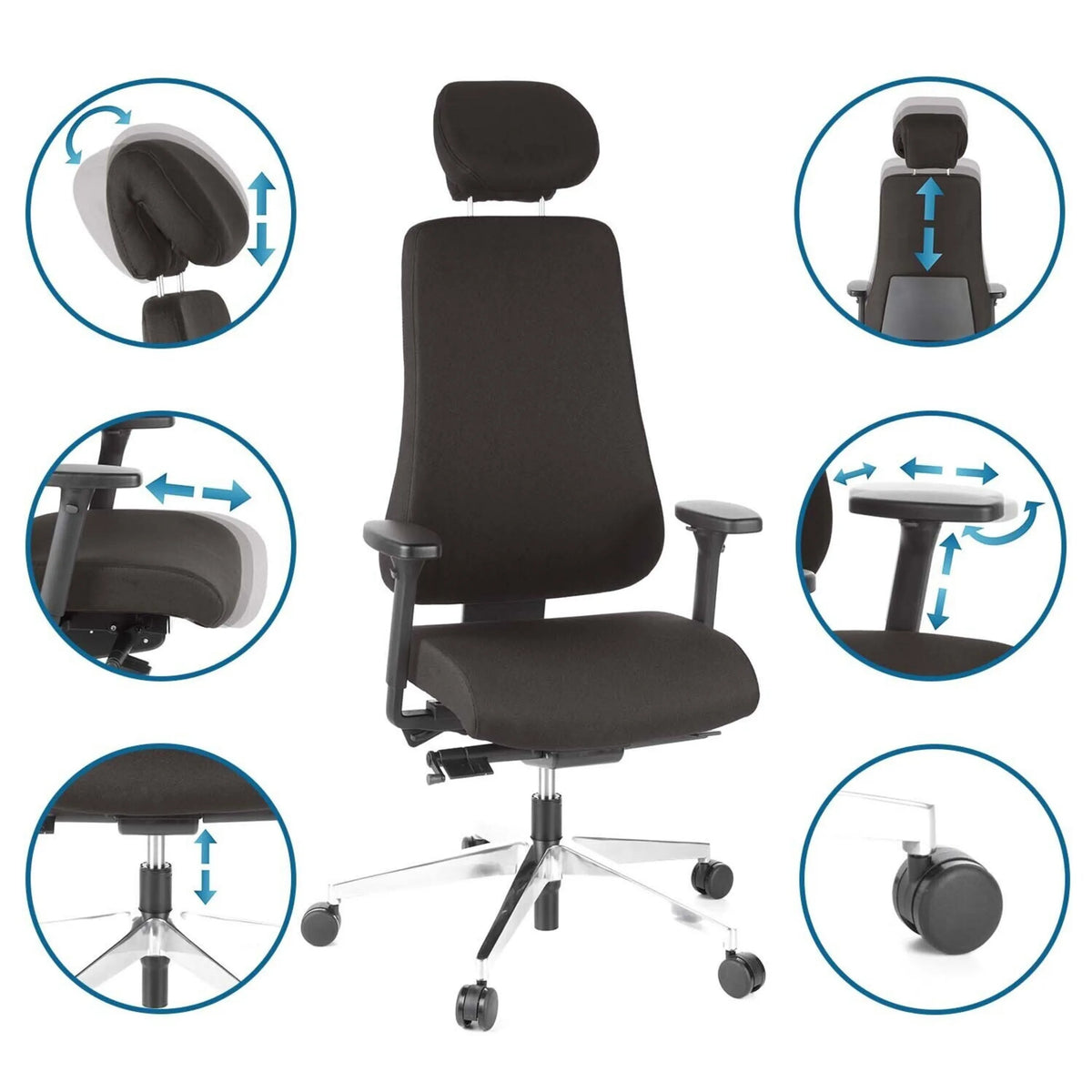 Silla de oficina profesional PRO-TEC 400 en color negro con diversas opciones de ajuste de hjh OFFICE