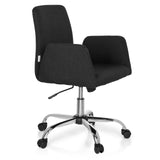 Silla Home Office FLOW negra con reposabrazos y base brillante de cinco ruedas de hjh OFFICE – vista de 360° (vista frontal en diagonal 60°)