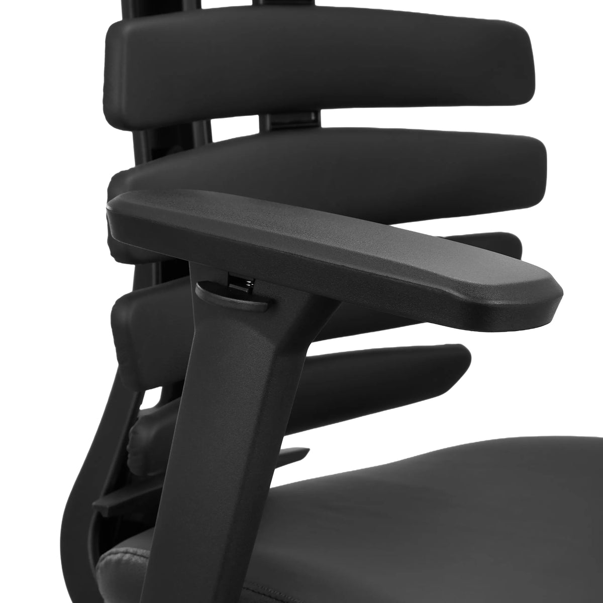 Reposabrazos negro de la silla de mostrador ERGO LINE II WORK con respaldo de cuero segmentado de hjh OFFICE