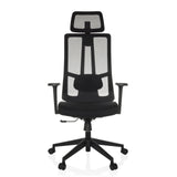 Silla de oficina profesional TRAMORE negra con respaldo de malla y base de cinco ruedas de hjh OFFICE – vista de 360° (vista frontal 0°)