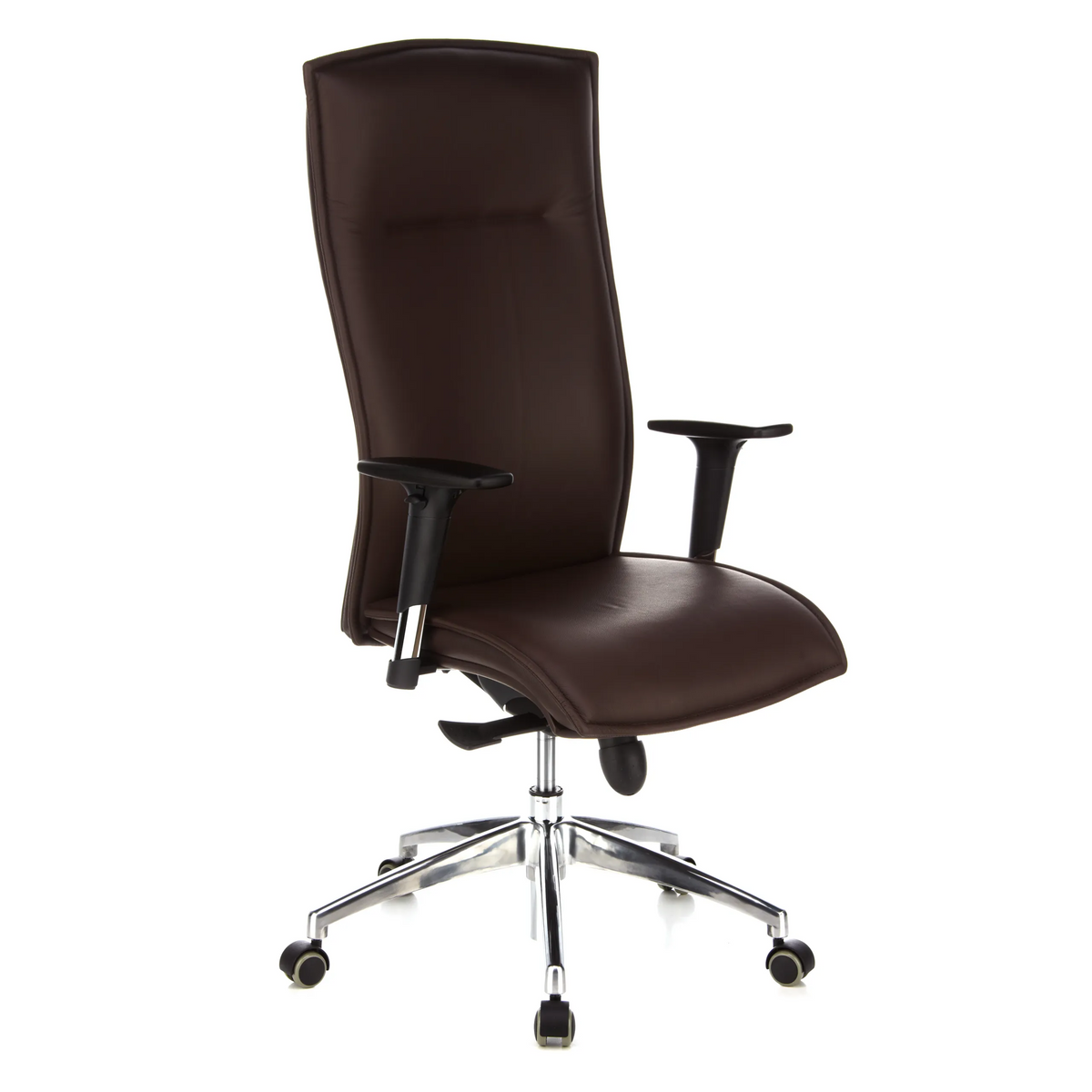 Sillón de alta gama MURANO 20 marrón oscuro con reposabrazos y base de cinco ruedas de hjh OFFICE – vista de 360° (vista frontal en diagonal 40°)