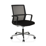 Silla de oficina profesional MOVE-TEC NET 3D negra con respaldo de malla y base de cinco ruedas de hjh OFFICE – vista de 360° (vista frontal en diagonal 40°)