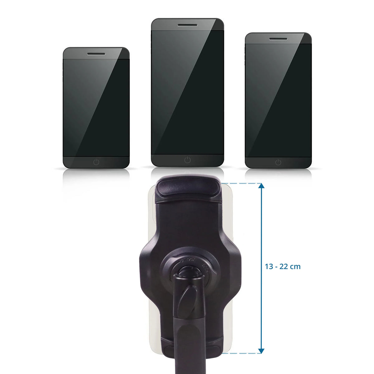 Ancho de sujeción ajustable de 13 - 22 cm del Soporte para teléfono móvil y tableta FLEXMOBI III de hjh OFFICE