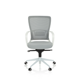 Silla Home Office ESTRIA gris con respaldo de malla y base de cinco ruedas de hjh OFFICE – vista de 360° (vista frontal 0°)
