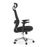 Silla de oficina profesional Ergosento en color negro con respaldo de malla, reposacabezas y base de cinco ruedas de hjh OFFICE – vista de 360° (vista lateral 90°)