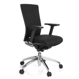 Silla de oficina profesional ASTRA BASE negra con reposabrazos y base de cinco ruedas de hjh OFFICE – vista de 360° (vista frontal en diagonal 60°)
